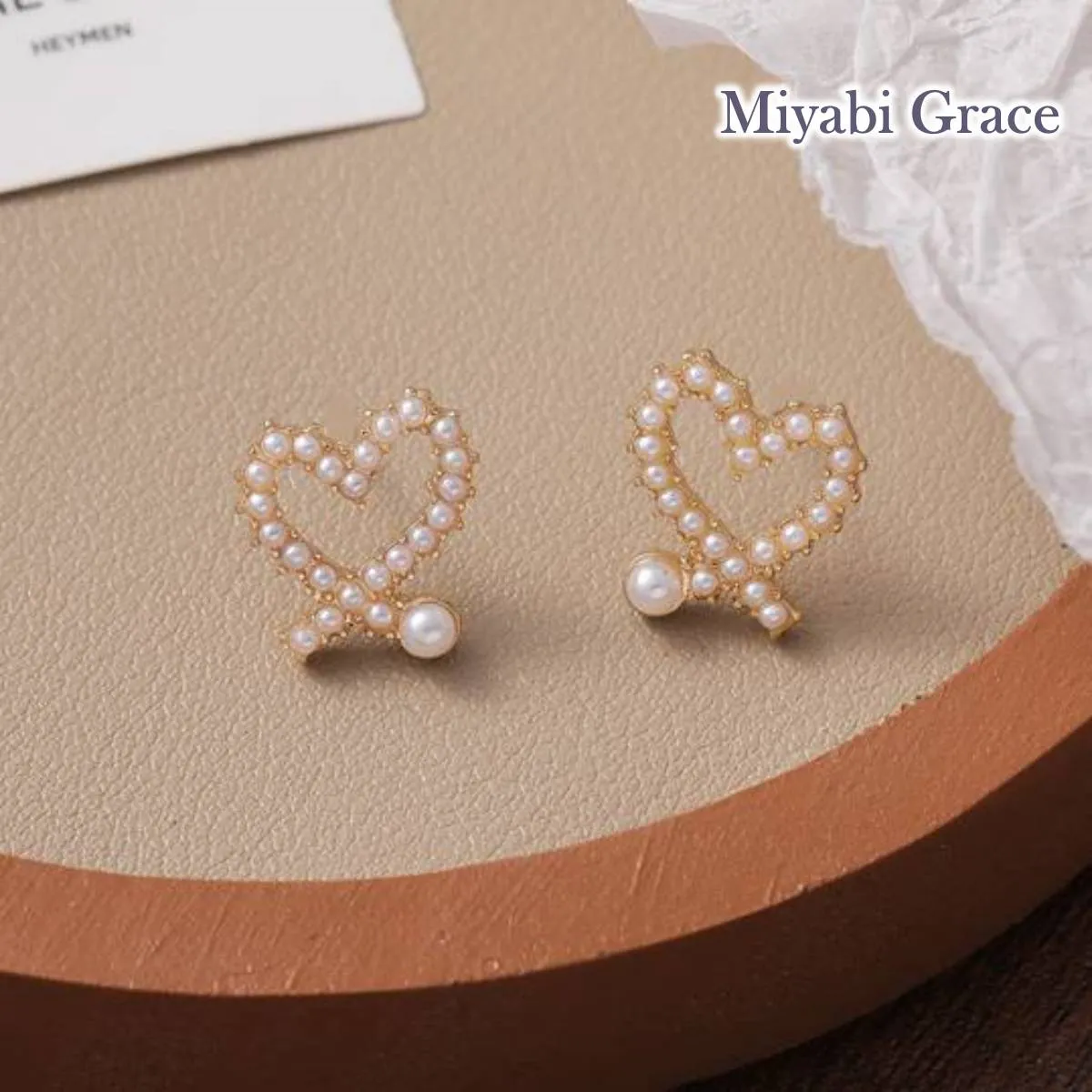 Open White Heart Pearl Gold Small Invisible Clip On Stud Earrings