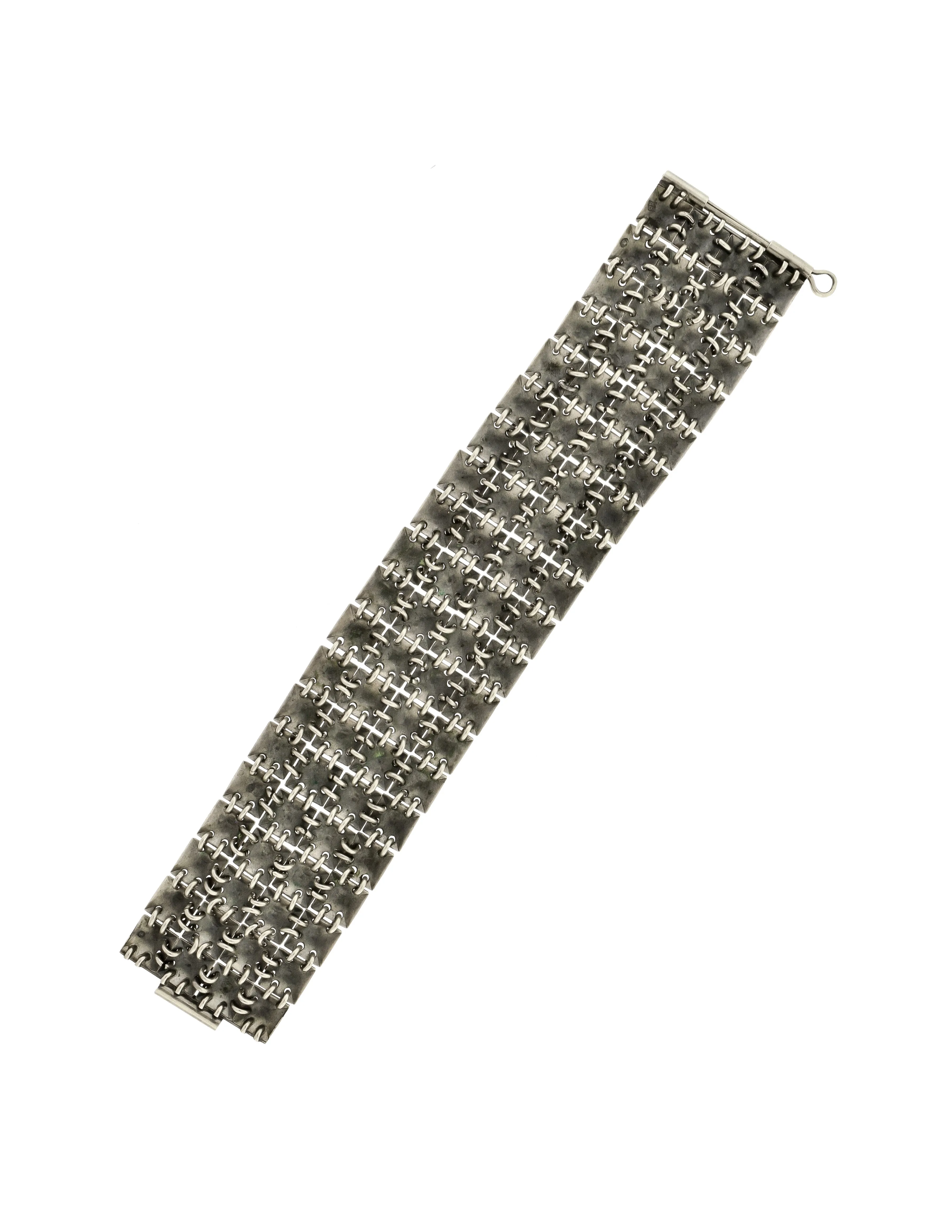 Orno Vintage Mid Century Sterling Silver Textured Pyramid Stud Link Bracelet