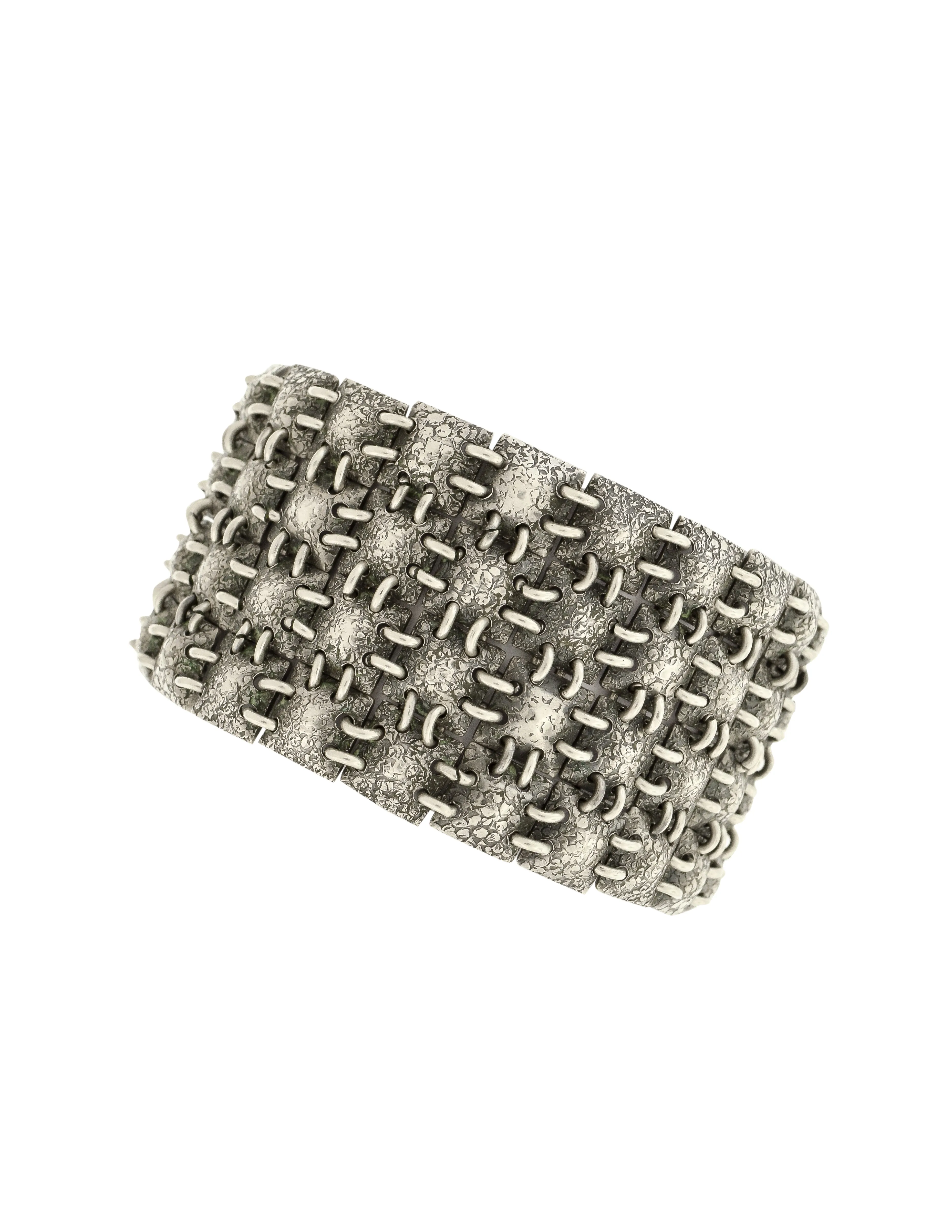 Orno Vintage Mid Century Sterling Silver Textured Pyramid Stud Link Bracelet