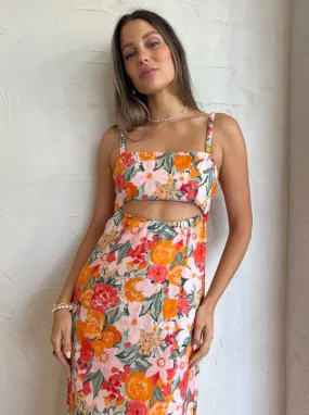 Ownley River Fitted Midi Dress in Orange Blossom