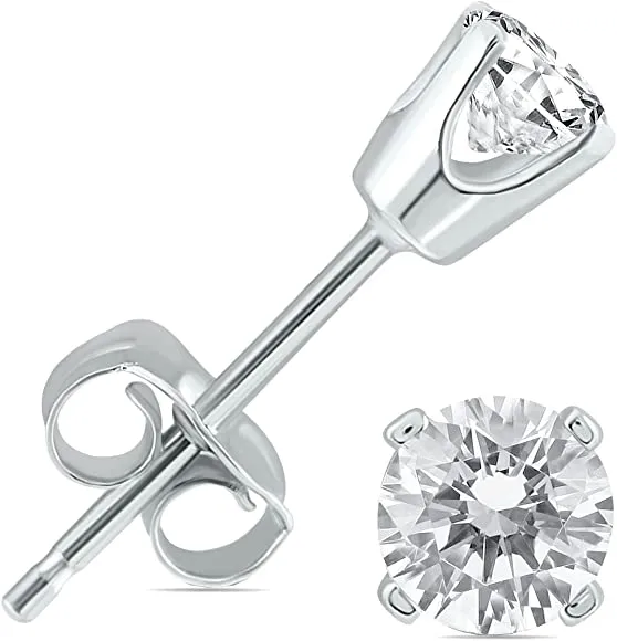 Paris Jewelry 14K White Gold 1 Carat Round Created Diamond Solitaire Stud Earrings