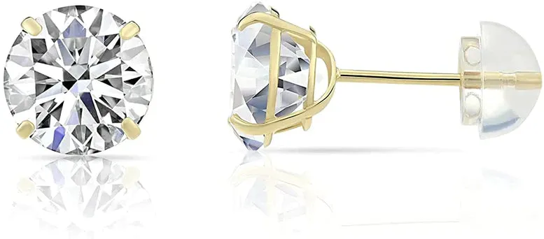 Paris Jewelry 14K Yellow Gold 2 Carat Round Created Diamond Solitaire Stud Earrings