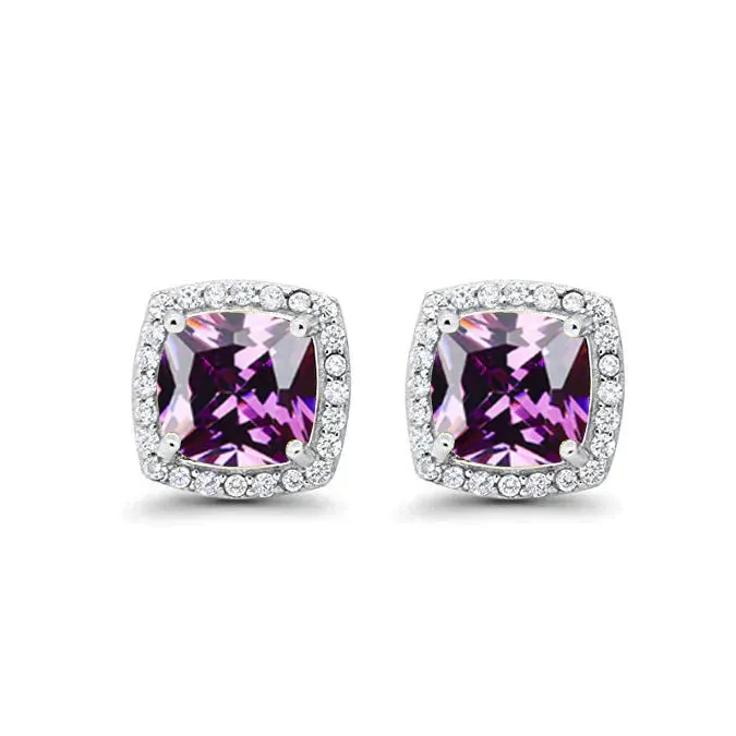 Paris Jewelry 18k White Gold 1 Carat Created Halo Princess Sapphire Birthstone Stud Earrings All Colors Plated