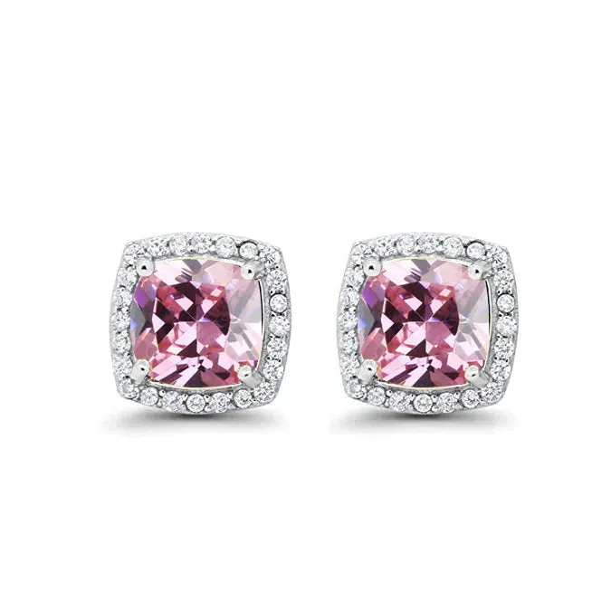 Paris Jewelry 18k White Gold 1 Carat Created Halo Princess Sapphire Birthstone Stud Earrings All Colors Plated