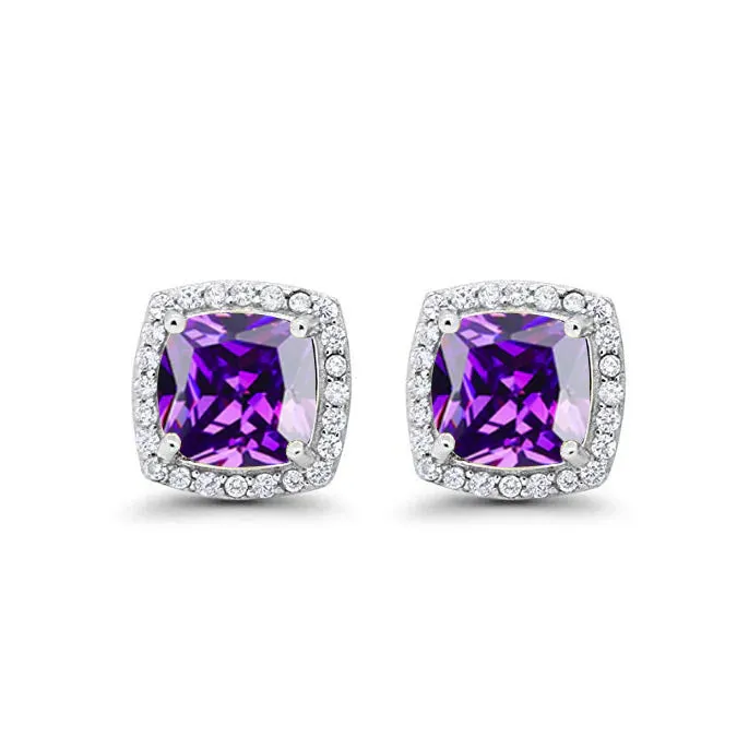 Paris Jewelry 18k White Gold 1 Carat Created Halo Princess Sapphire Birthstone Stud Earrings All Colors Plated