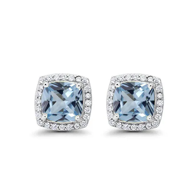 Paris Jewelry 18k White Gold 1 Carat Created Halo Princess Sapphire Birthstone Stud Earrings All Colors Plated