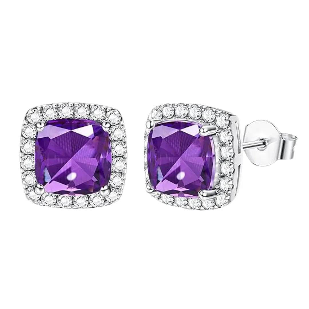 Paris Jewelry 18k White Gold 1 Carat Created Halo Princess Sapphire Birthstone Stud Earrings All Colors Plated