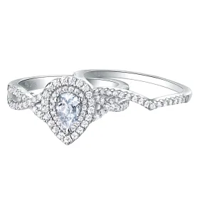 Pear Shape Engagement Rings Set 1.7 Ct Princess Cut CZ Sterling Silver