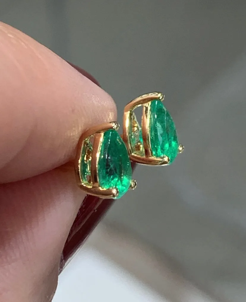 Pear Shape Green Emerald Stud Earrings