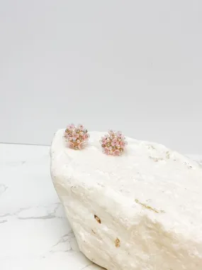 Pearl & Flower Cluster Post Earrings - Pink