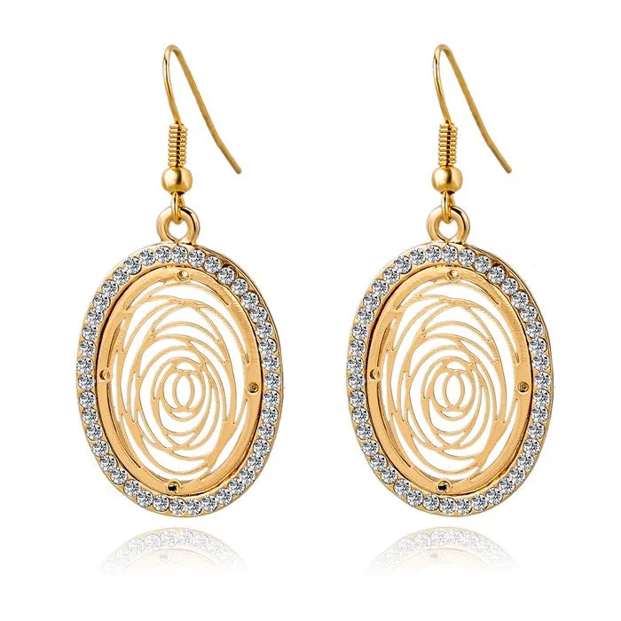 Pendientes Vintage Big Round Flower Gold Silver Statement Drop Earrings For Women Crystal Wedding Earrings Brincos