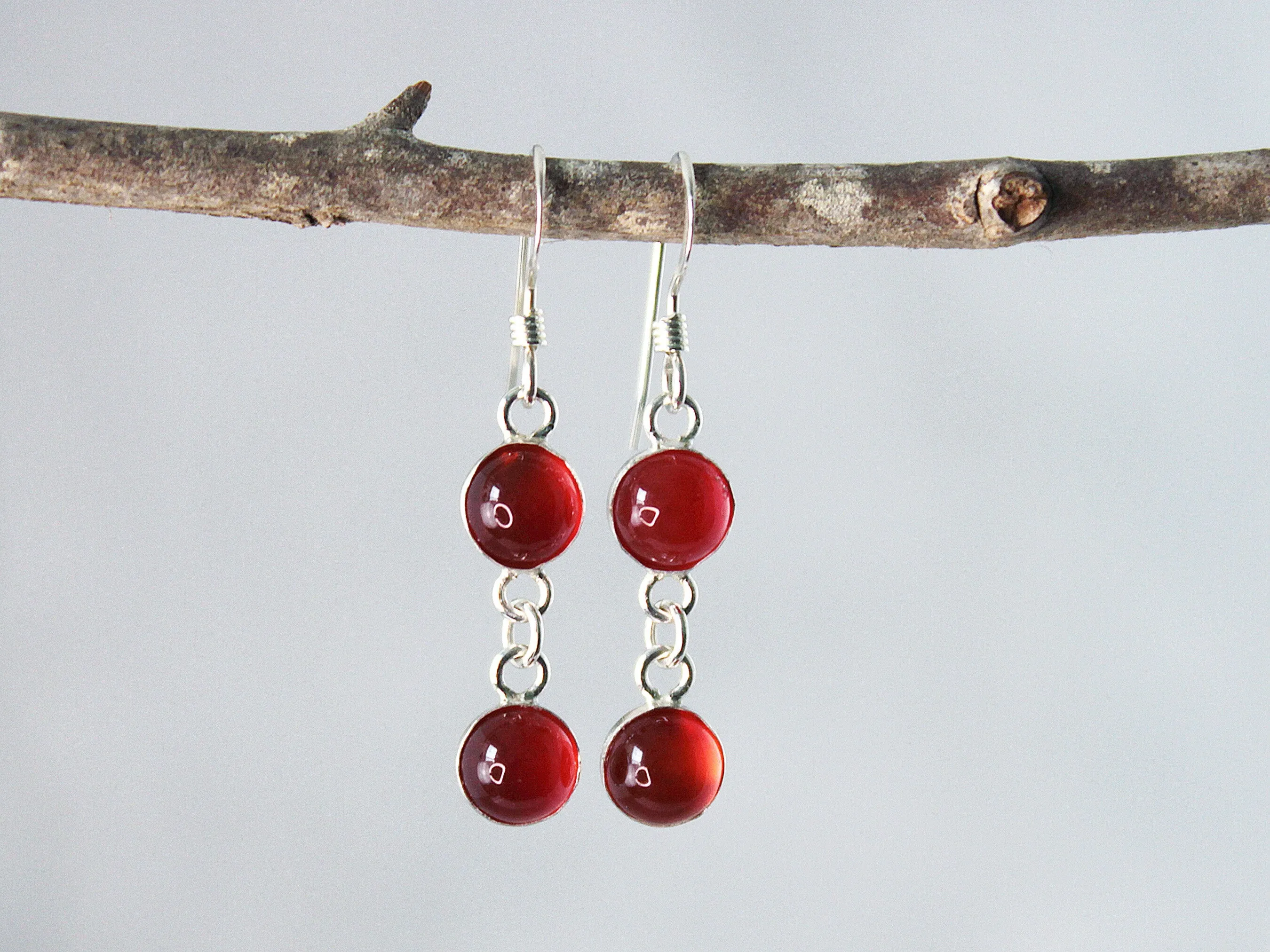 Petite Sterling Silver Two-Stone Carnelian Earrings - Spiritual Courage