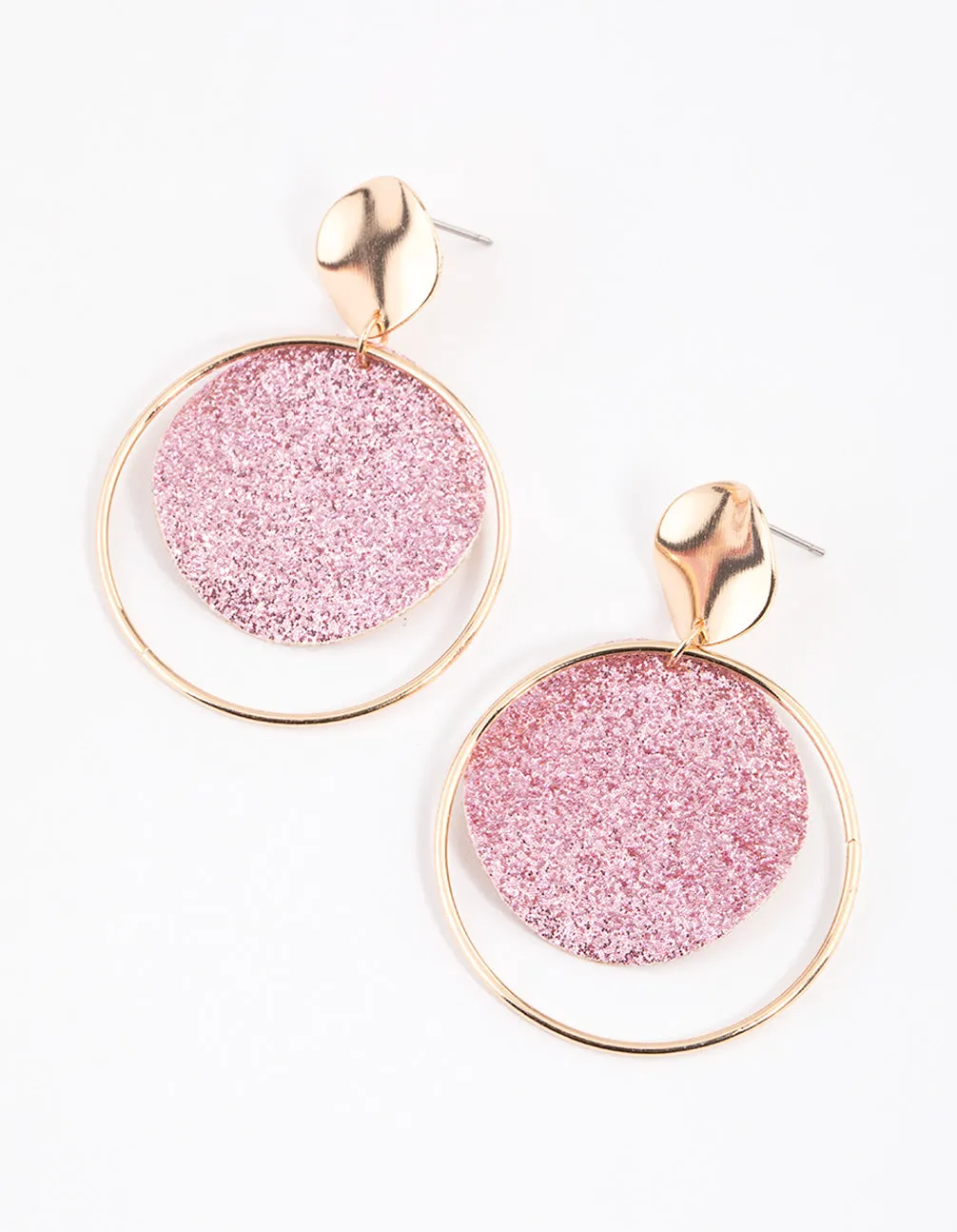 Pink Glitter Mixed Disc Drop Earrings