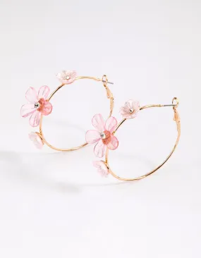 Pink Pretty Triple Flower Hoop Earrings