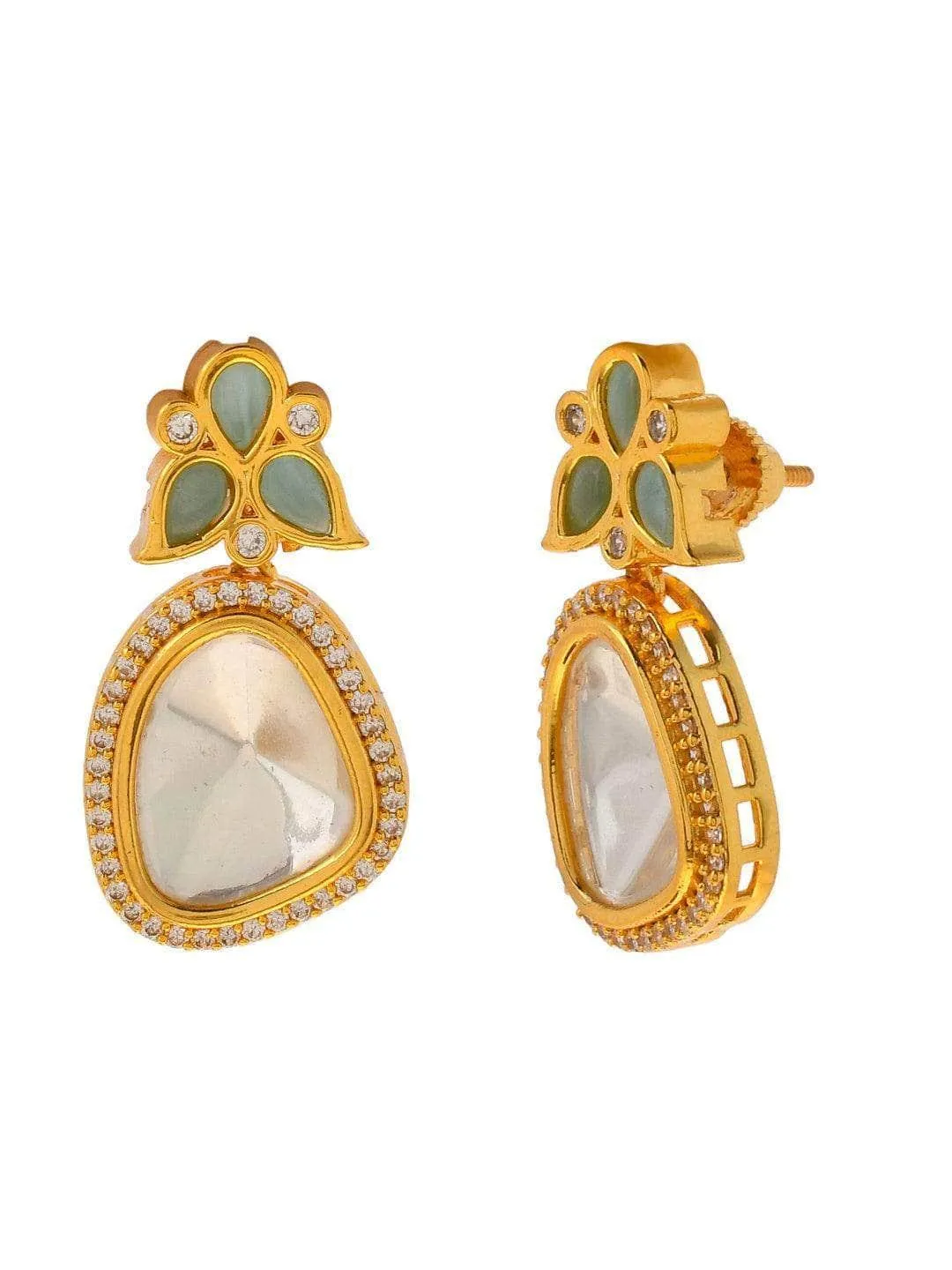 Polki Stone Earring Light Green