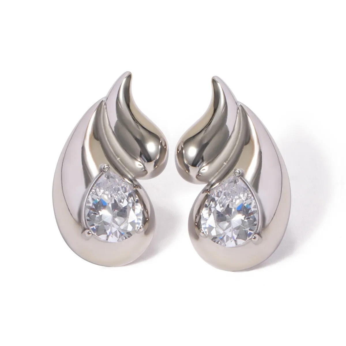 Pre Order:  Double Layered Droplet Shaped Diamond Inlaid Earrings