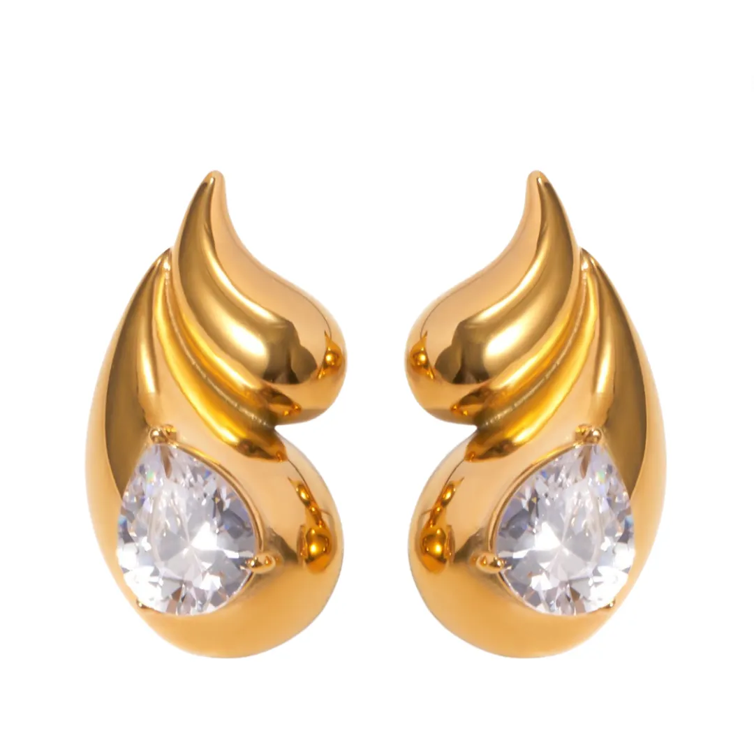 Pre Order:  Double Layered Droplet Shaped Diamond Inlaid Earrings