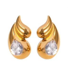 Pre Order:  Double Layered Droplet Shaped Diamond Inlaid Earrings