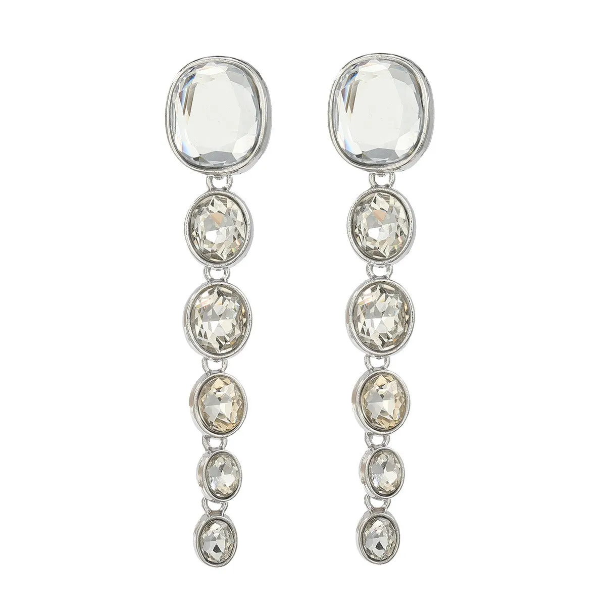 Pre Order:  Multi layered Oval Water Diamond Long Earrings