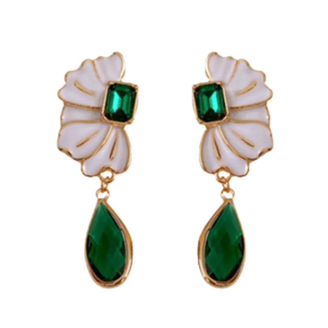 Pre Order:  Oil Dripping Flower Emerald Water Drop Earrings