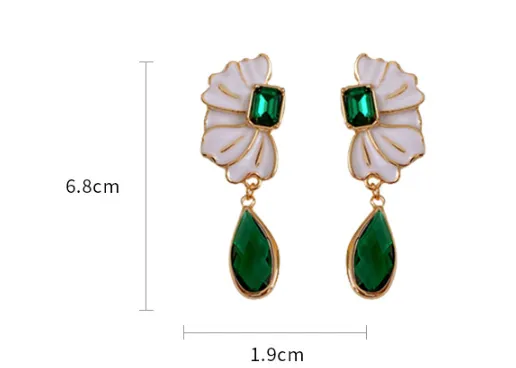 Pre Order:  Oil Dripping Flower Emerald Water Drop Earrings