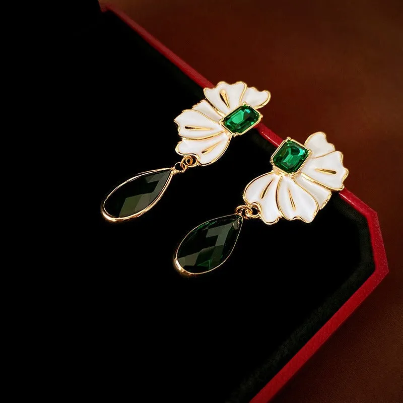 Pre Order:  Oil Dripping Flower Emerald Water Drop Earrings