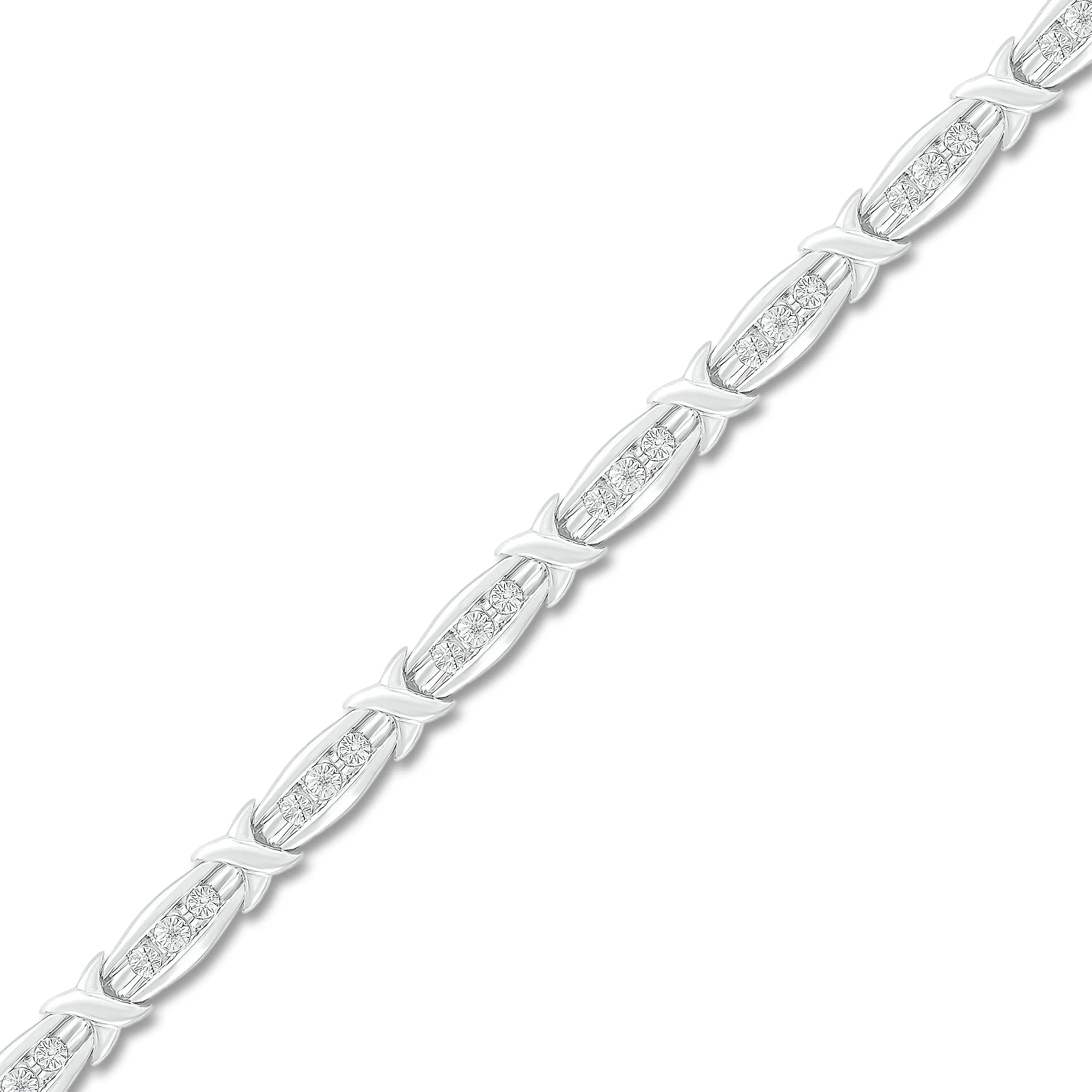 Pre-Owned Jared 1/20ct Round Diamond X Bracelet in Sterling Silver