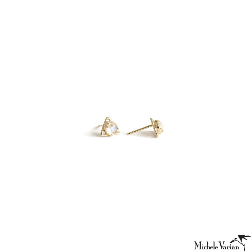 Pyramid Moonstone Gold Stud Earrings