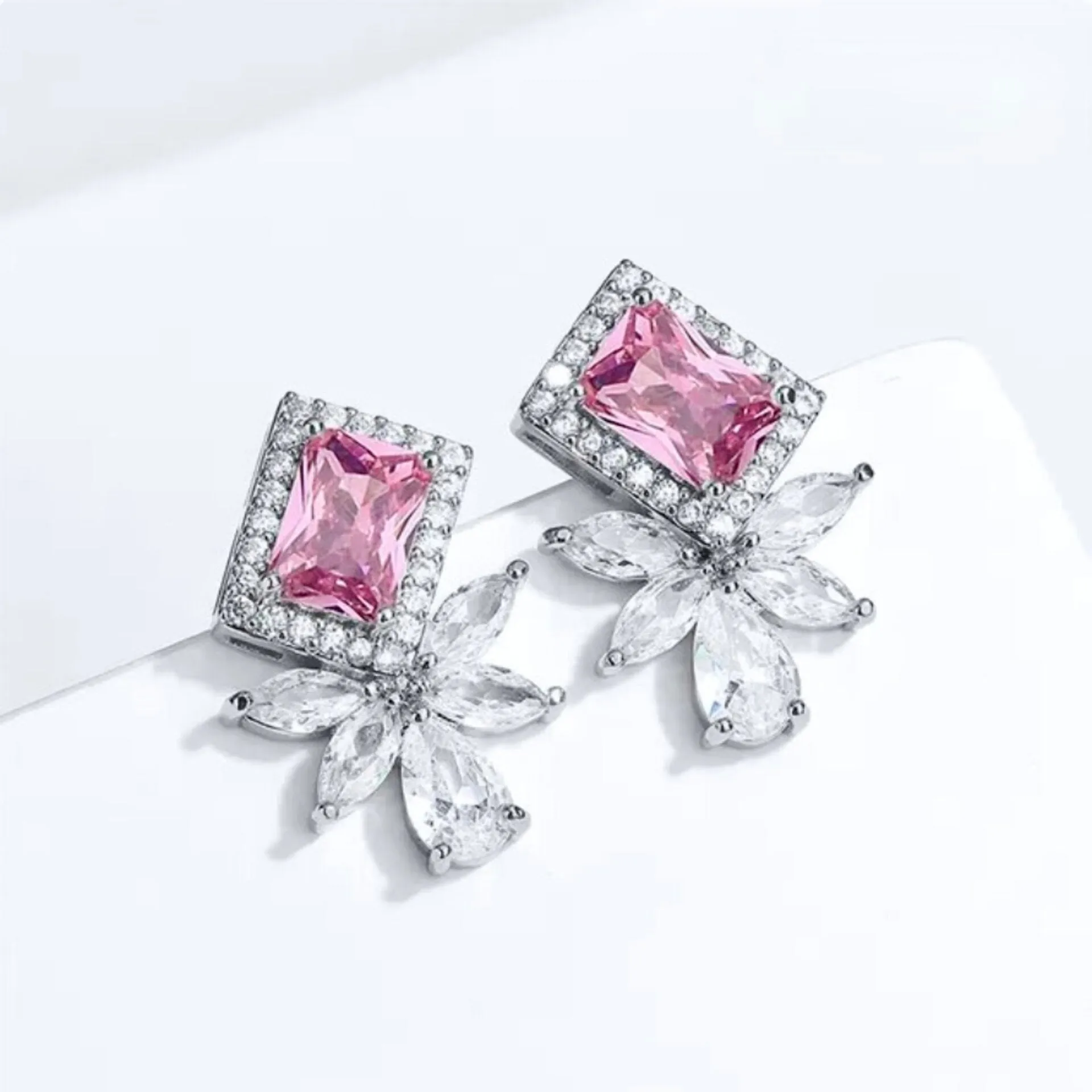 "Ava" - Pink CZ Bridal Stud Earrings