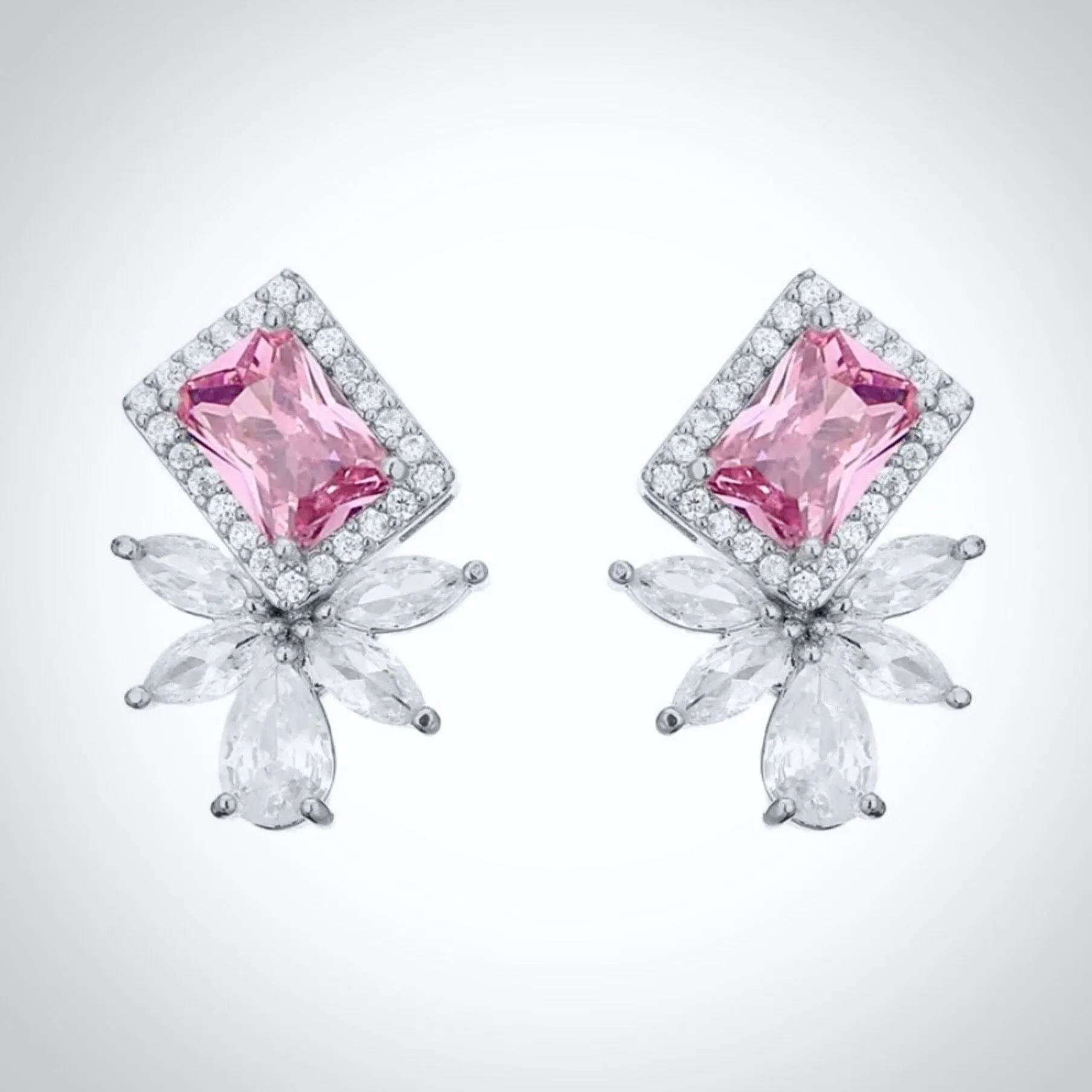 "Ava" - Pink CZ Bridal Stud Earrings