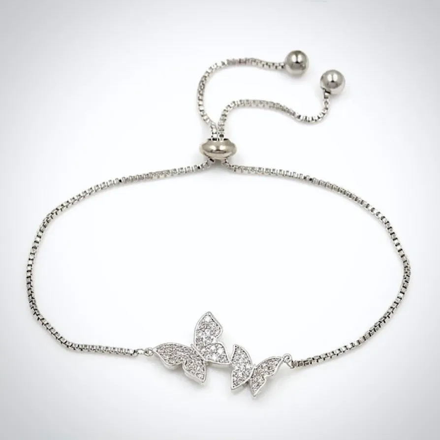 "Bettina" - Butterfly CZ Adjustable Bracelet - Available in Silver and Rose Gold