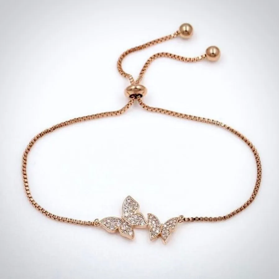 "Bettina" - Butterfly CZ Adjustable Bracelet - Available in Silver and Rose Gold