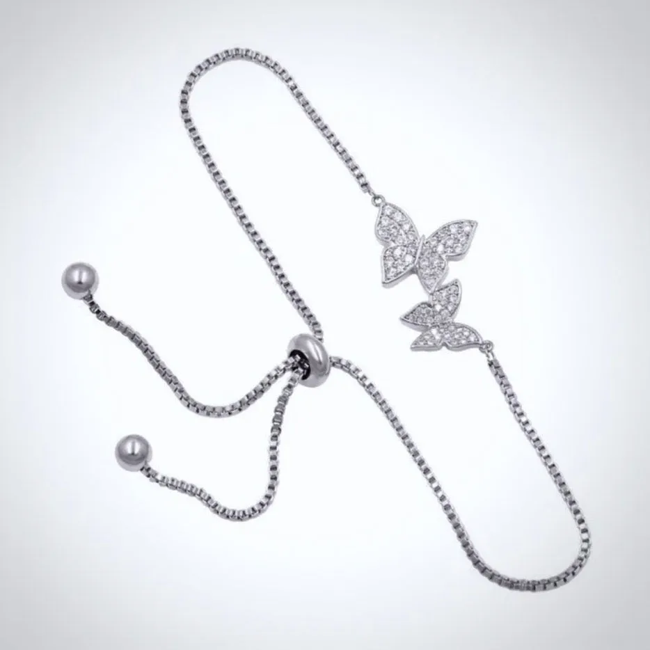 "Bettina" - Butterfly CZ Adjustable Bracelet - Available in Silver and Rose Gold