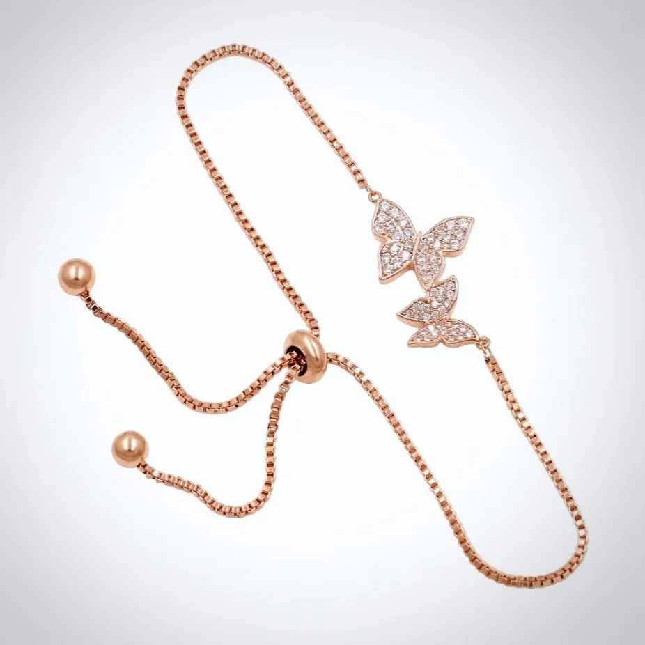 "Bettina" - Butterfly CZ Adjustable Bracelet - Available in Silver and Rose Gold