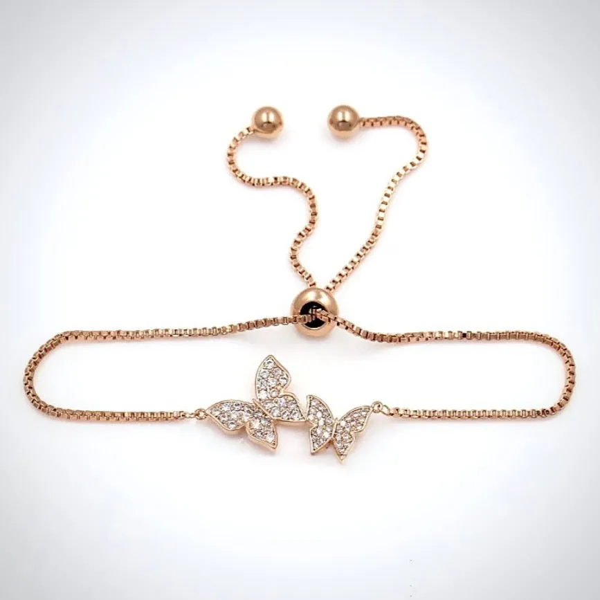 "Bettina" - Butterfly CZ Adjustable Bracelet - Available in Silver and Rose Gold