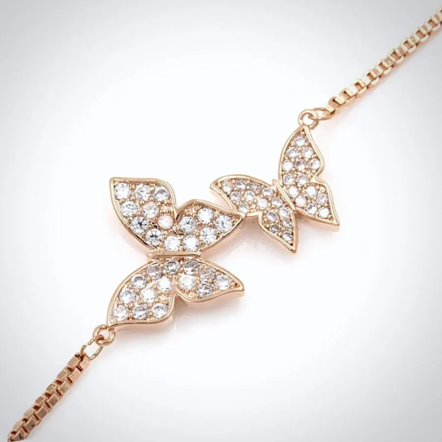 "Bettina" - Butterfly CZ Adjustable Bracelet - Available in Silver and Rose Gold