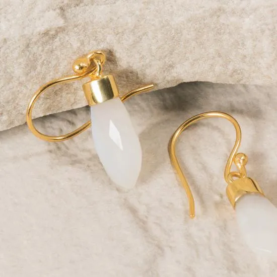 Rainbow Moonstone Drop Earrings - 18k Gold