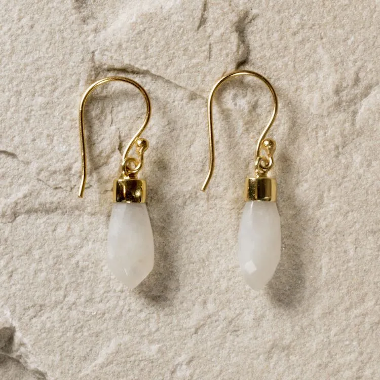 Rainbow Moonstone Drop Earrings - 18k Gold