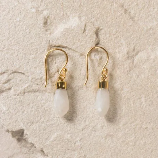 Rainbow Moonstone Drop Earrings - 18k Gold