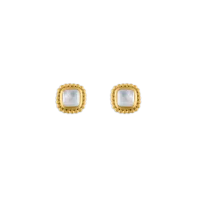 Rainbow Moonstone Granulated Stud Earrings