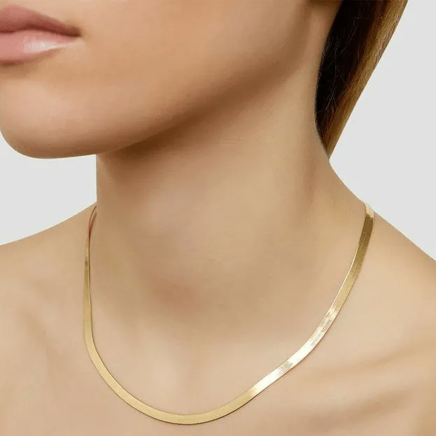 Real Gold Flat Mirror Solid Snake Chain Necklace 0189 (40 C.M) CH1192