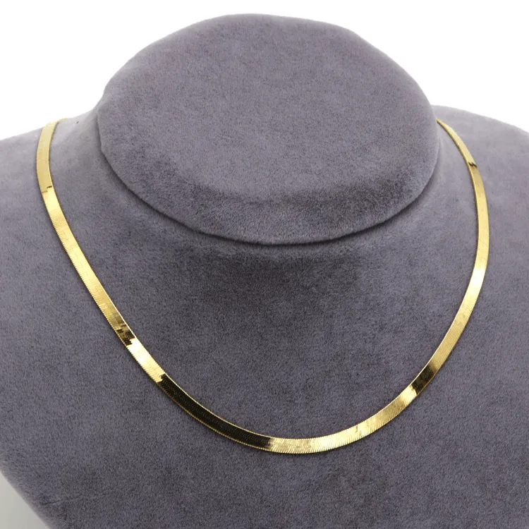 Real Gold Flat Mirror Solid Snake Chain Necklace 0189 (40 C.M) CH1192