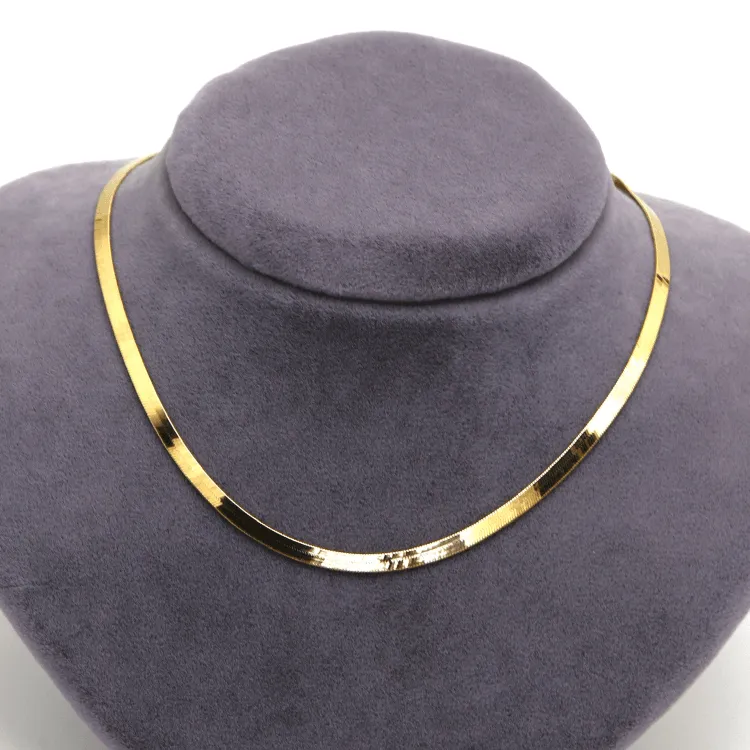 Real Gold Flat Mirror Solid Snake Chain Necklace 0189 (40 C.M) CH1192