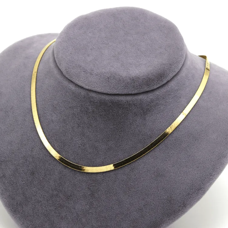 Real Gold Flat Mirror Solid Snake Chain Necklace 0189 (40 C.M) CH1192