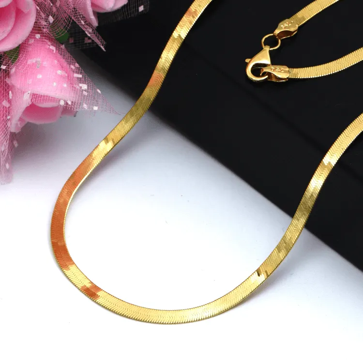 Real Gold Flat Mirror Solid Snake Chain Necklace 0189 (40 C.M) CH1192