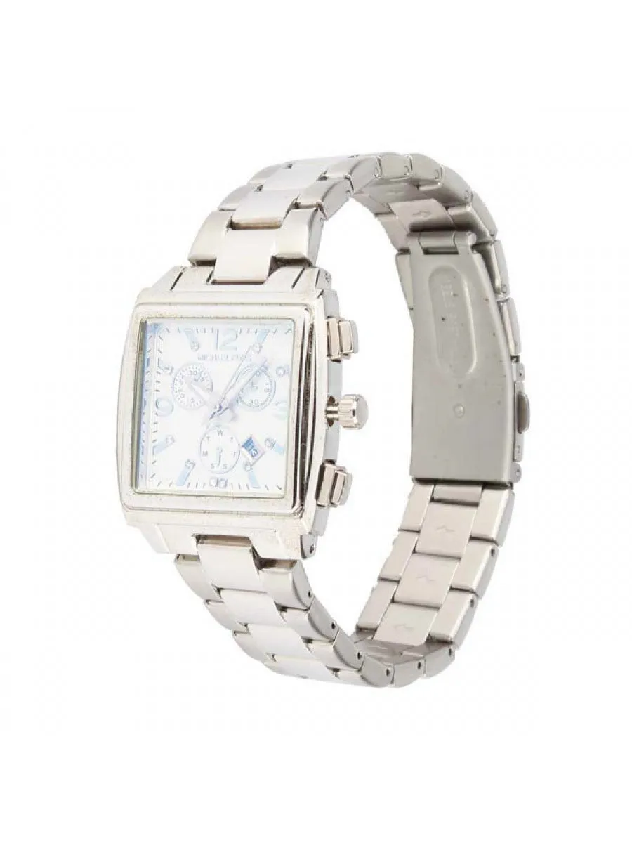 Rectangle White Chronograph Dial - Silver Chain - 021