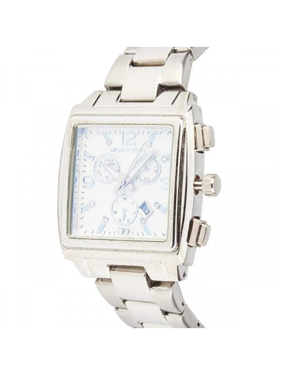 Rectangle White Chronograph Dial - Silver Chain - 021