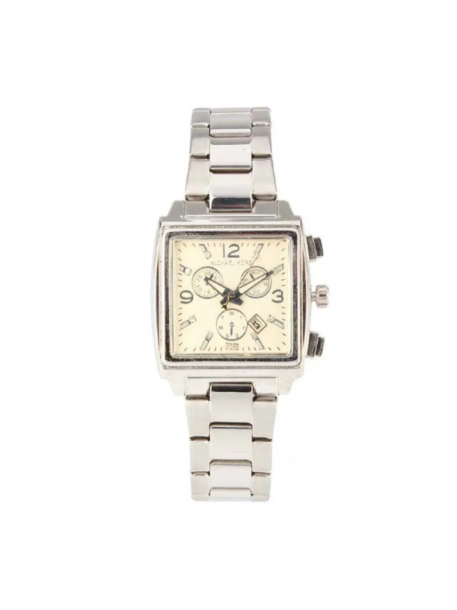 Rectangle White Chronograph Dial - Silver Chain - 021