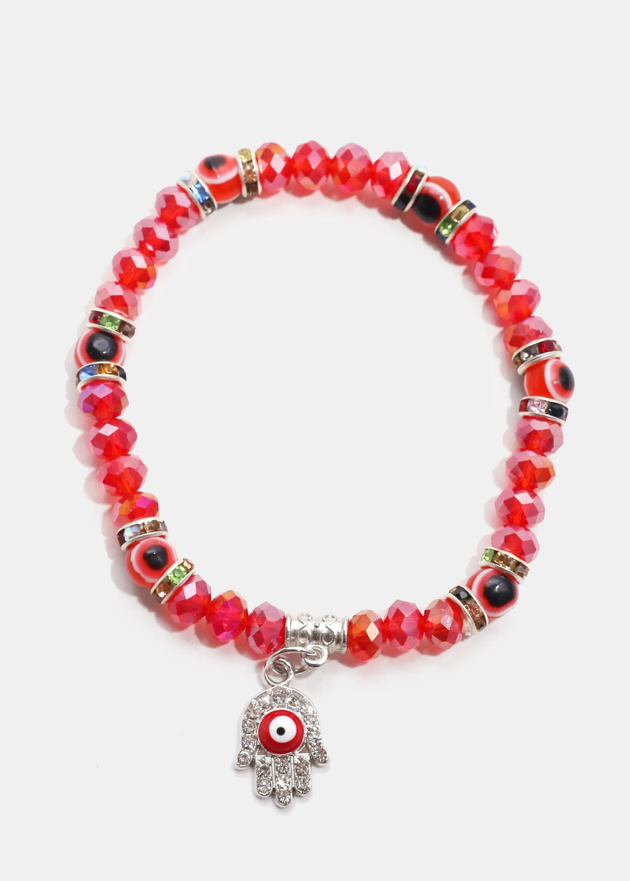 Red Hamsa Hand Bracelet with Multi Rhinestones