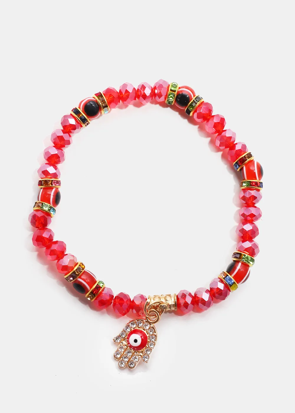 Red Hamsa Hand Bracelet with Multi Rhinestones